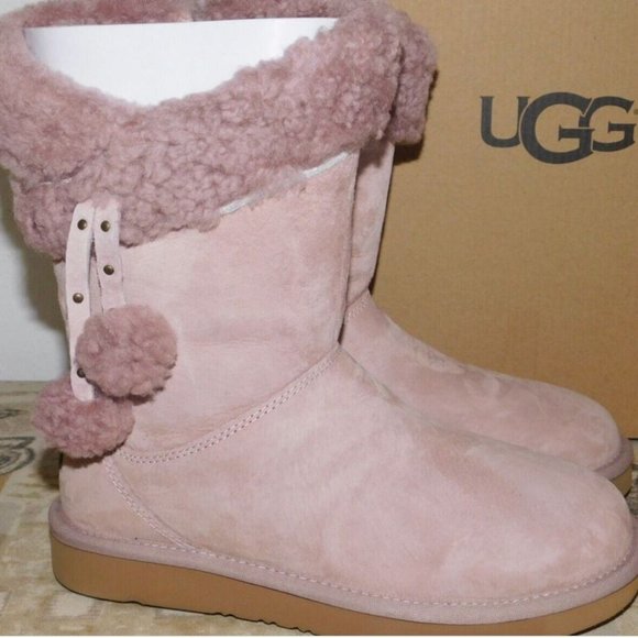 NEW WOMENS SZ 7 DUSK PINK UGG PLUMDALE CUFF SUEDE SHEEPSKIN BOOTS 1102933 - Picture 1 of 6